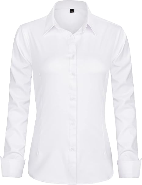 Womens Dress Shirts Long Sleeve Button Down Shirt Wrinkle-Free Business Casual Blouse Office Work Tops
